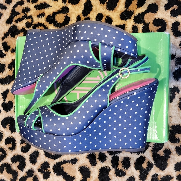 NWT NIB Lilly Pulitzer Navy Polka Dot Wedge Platform Slingback size 8 - Picture 4 of 6